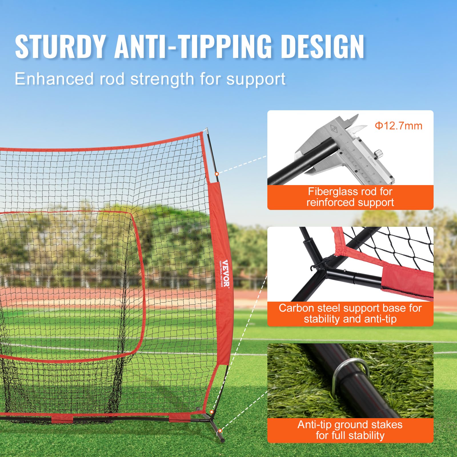 VEVOR 7x7ft Baseball & Softball Practice Net - Portable Hitting, Batting, Catching & Pitching Training Net with Backstop - Perfect for Backyard, Field & Indoor Baseball Practice | Durable Sports Equipment for Players & Coaches
