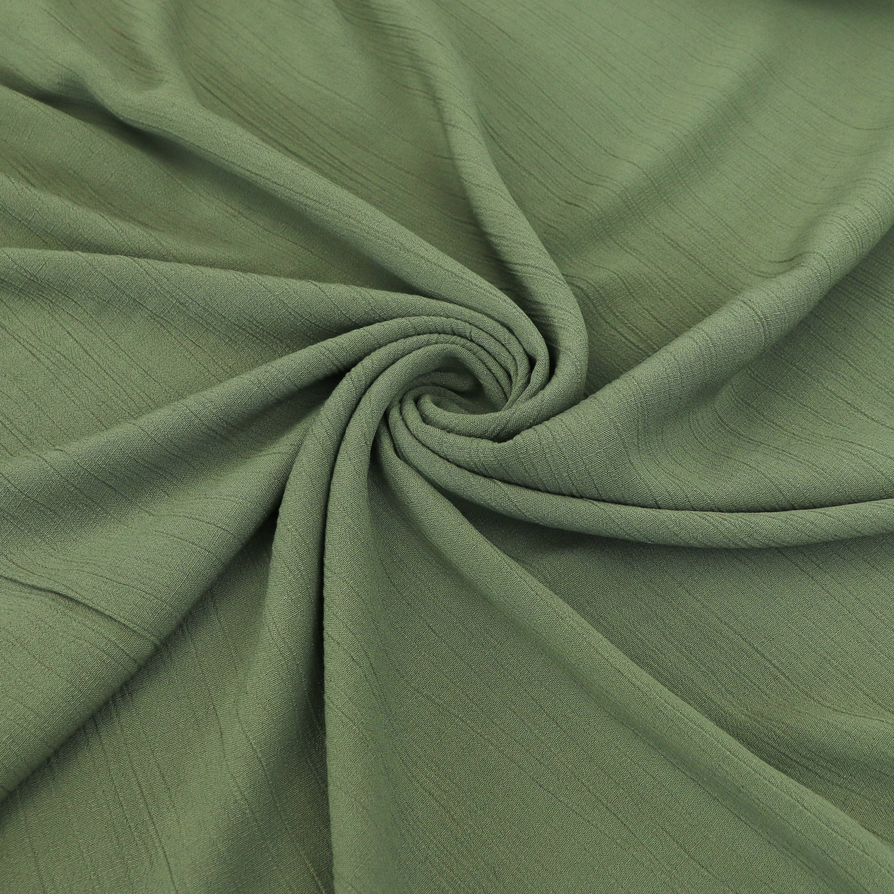 Premium Viscose Linen Crinkle Fabric - Soft & Breathable Khaki Green Material for Dresses, Curtains & Home Decor