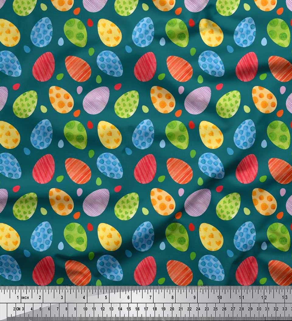 Soimoi 100% Cotton Cambric Blue Fabric by The Yard - 42 Inch Wide - Easter Egg Pattern Printed Textile for DIY Crafts, Sewing Projects & Easter Decorations - Perfect for Quilting, Dressmaking & Home Decor