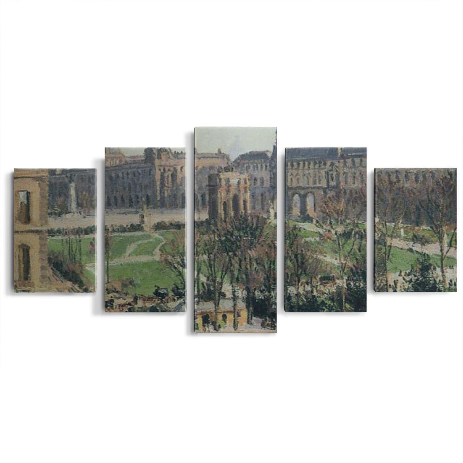5 Pieces Framed Camille Pissarro The Carrousel Afternoon Sun Vintage Canvas Wall Art - Impressionist Paintings for Living Room, Bedroom & Office Decor - Perfect Gift for Art Lovers