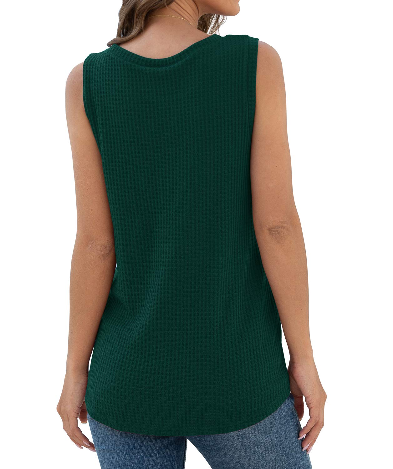 IWOLLENCE Women's Waffle Knit Tank Top - Casual Sleeveless Twist Knot Blouse Tunic for Summer Outfits & Beach Wear