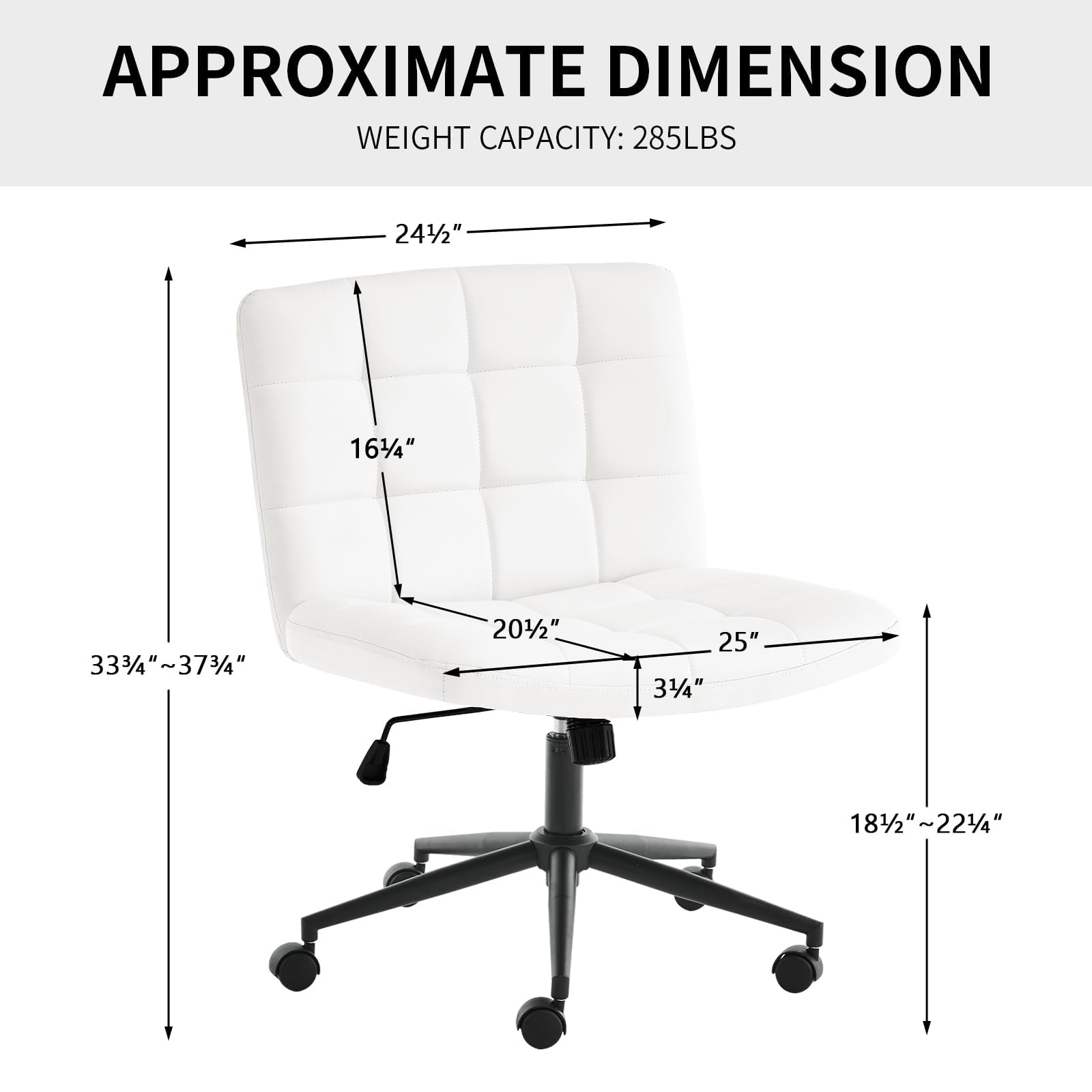 Furnimart Swivel Criss Cross Legs Office Chair with Wheels - Adjustable Height Armless Desk Chair, Comfortable PU Ivory White Seat for Home Office, Study, Vanity & Bedroom - Perfect for Work, Gaming & Relaxation