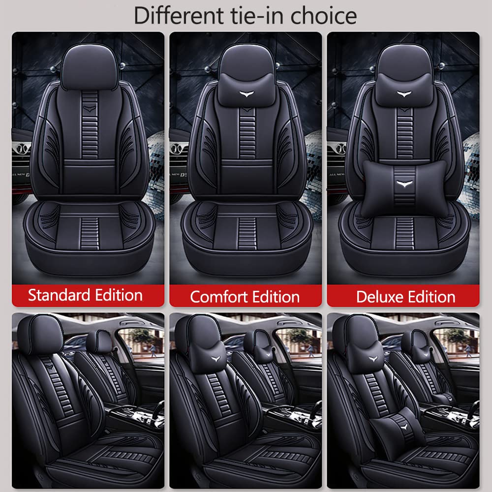 Premium 2-Piece Car Seat Covers for KIA K5 2021-2025 - Black PU Leather with Storage Pockets, Headrest Pillows & Lumbar Support | Universal Fit, Anti-Slip Design for Comfort & Protection | Perfect for Daily Commute, Road Trips & Family Travel