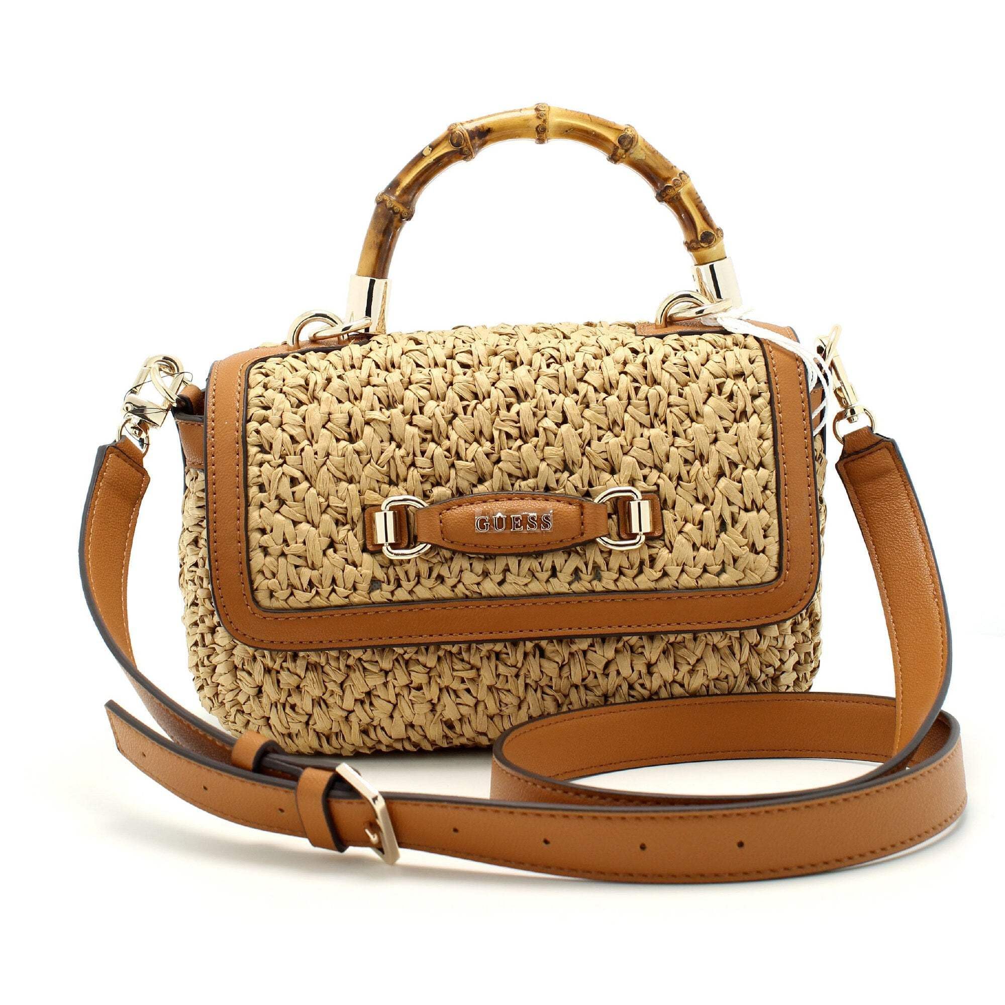 GUESS Siria Straw Top Handle Bag for Women - Stylish Woven Straw Tote with Leather Handles - Perfect for Beach, Summer Outfits & Vacation Accessories