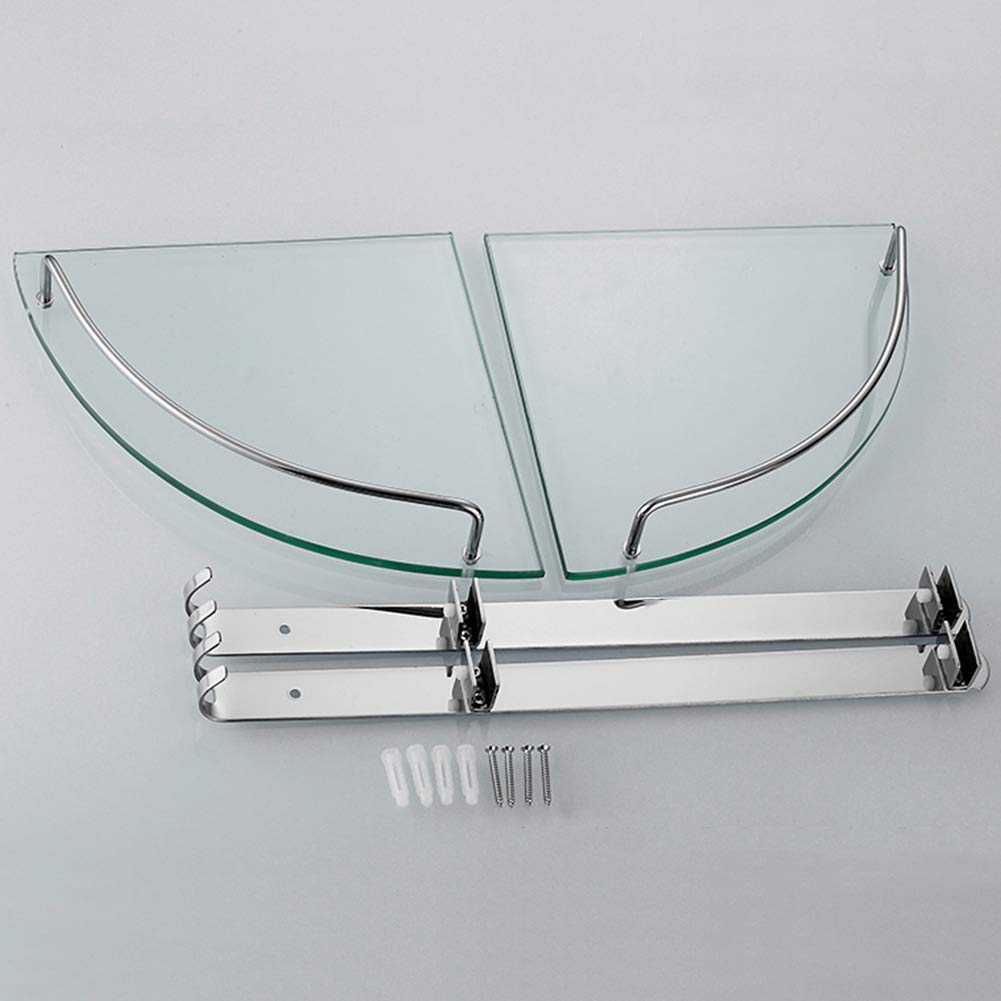 Multifunctional Wall Mounted Shelf - Bathroom Organizer with Tempered Glass Triangle Corner, 1 Tier, No Rod - Perfect for Shower, Kitchen & Bedroom Storage