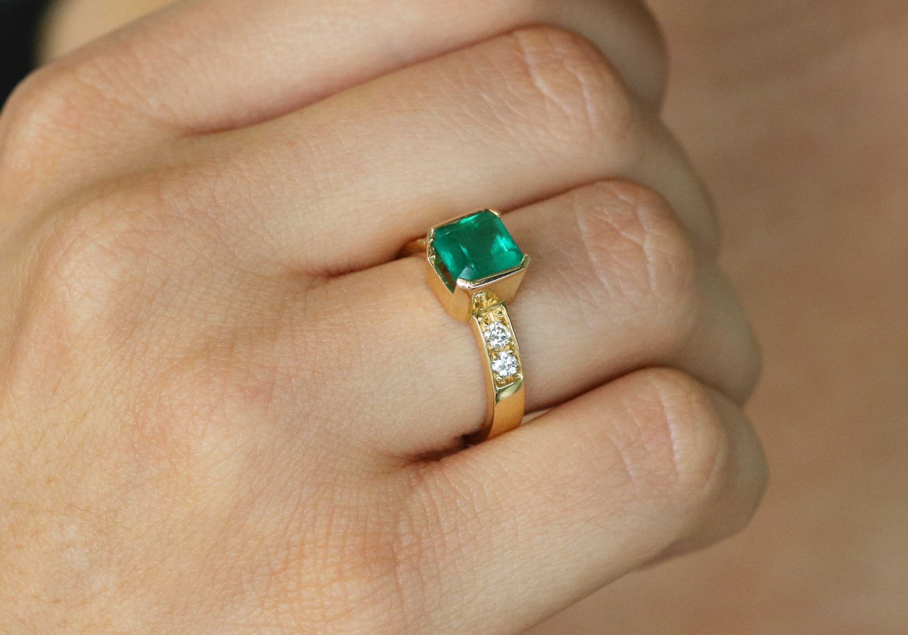 2.75tcw Channel Set Asscher Cut Natural Emerald & Diamond Ring in 18K Gold - Elegant Engagement, Wedding, or Anniversary Jewelry Gift