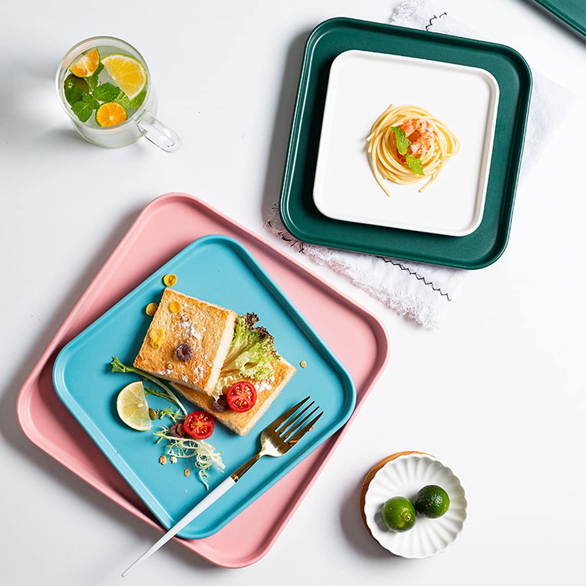 Blue 10-Inch Square Porcelain Dinner Plates Set of 2 - Microwave, Oven & Dishwasher Safe Ceramic Plates for Dessert, Salad, Kitchen & Restaurant Serving | Elegant Dining, Party Entertaining & Everyday Use