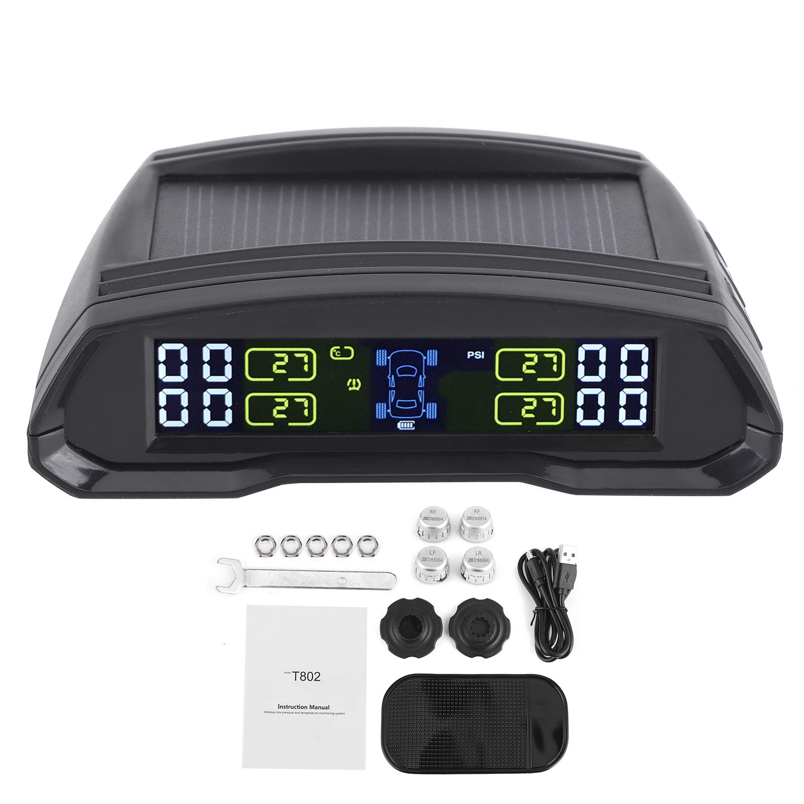 Universal Wireless Smart TPMS Tire Pressure Monitoring System with 4 External Sensors & Solar/USB Charging - Real-Time Alerts for Cars, Trucks, SUVs - Perfect for Road Trips, Off-Roading & Winter Driving Safety