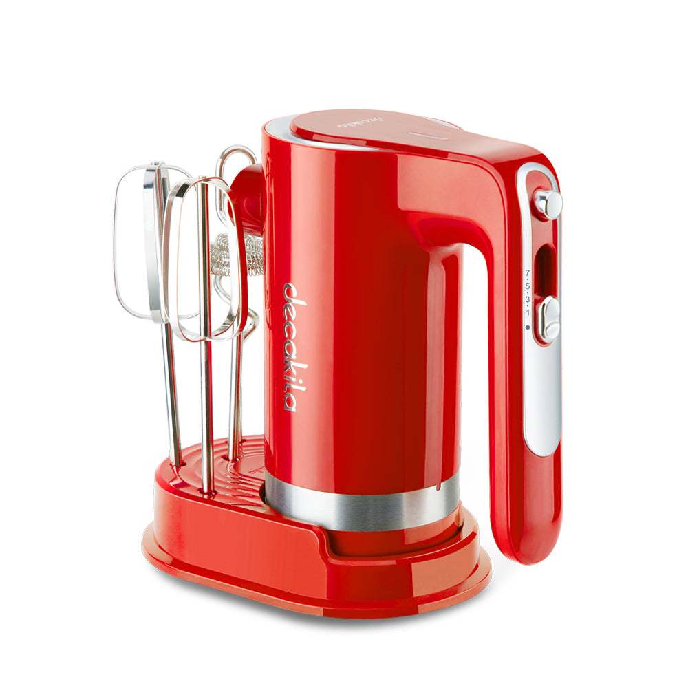 Decakila Cordless Hand Mixer - 300W Powerful Electric Mixer with 5 Speed Settings, Stainless Steel Whisks, Lightweight & Portable for Baking, Whipping, Mixing (Red, KMMX006R) - Perfect for Cakes, Cookies, Dough & More