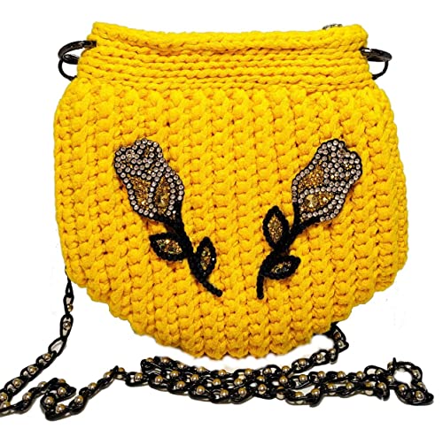 Handmade Crochet Girls Crossbody Bag - Small Knitted Shoulder Purse with Chain Zipper | Yellow Summer Fashion Accessory | Perfect Gift for Girls, Teens & Women | Ideal for School, Travel & Everyday Use