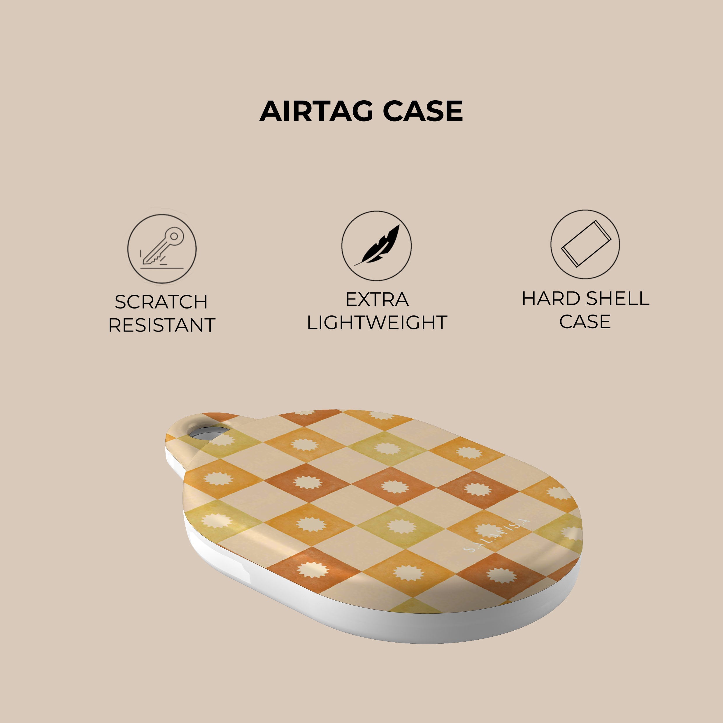 Stylish Checkered AirTag Holder - Premium Leather Keychain for Apple AirTag - Perfect for Keys, Wallets & Bags Tracking