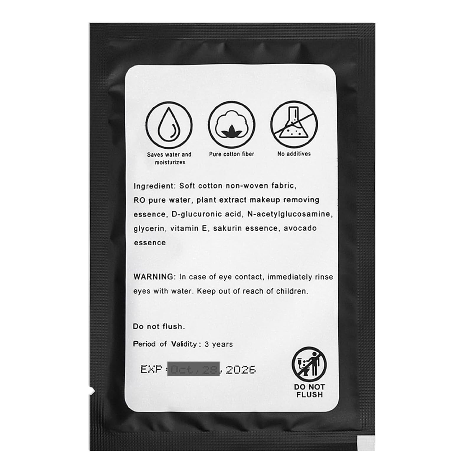 50 Pack Individually Wrapped Makeup Remover Wipes - Bulk Facial Cleansing Pads for Mascara, Lipstick & Oil Removal | Gentle on Skin | Perfect for Travel, Gym & Daily Use (Black)