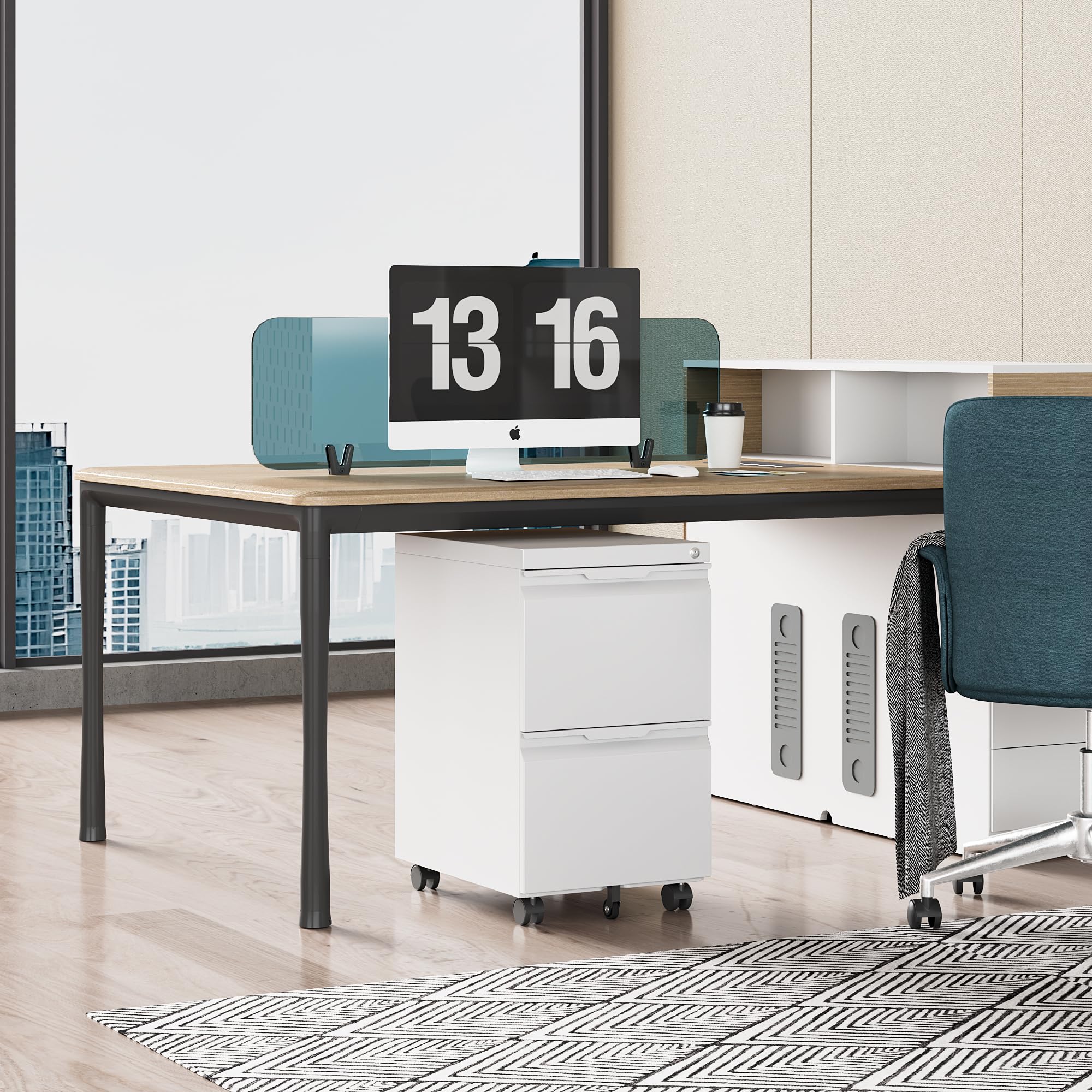 2-Drawer Locking File Cabinet with Wheels - Mobile Storage for Legal, Letter & A4 Files - Home Office Organization Under Desk - White - Perfect for Small Spaces & Document Security