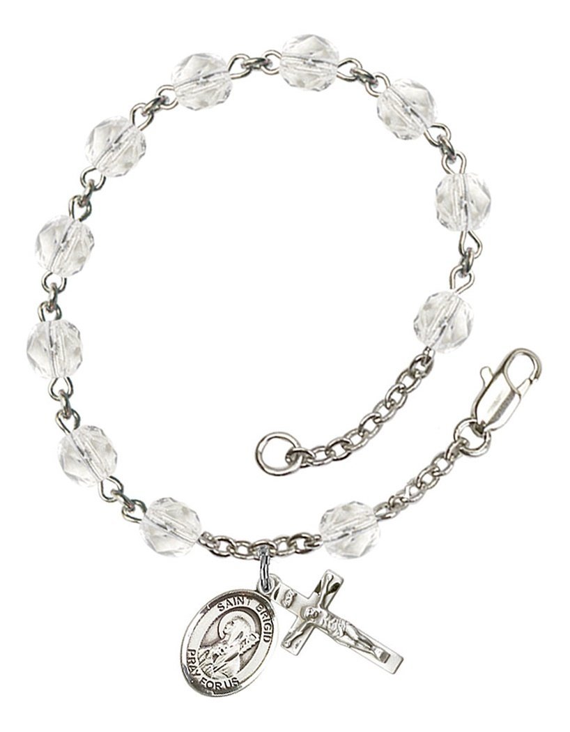 April Birthstone Bead Rosary Bracelet with St. Brigid of Ireland Charm - 7.5 Inch Catholic Prayer Jewelry | Perfect for Baptism, First Communion & Spiritual Gifts