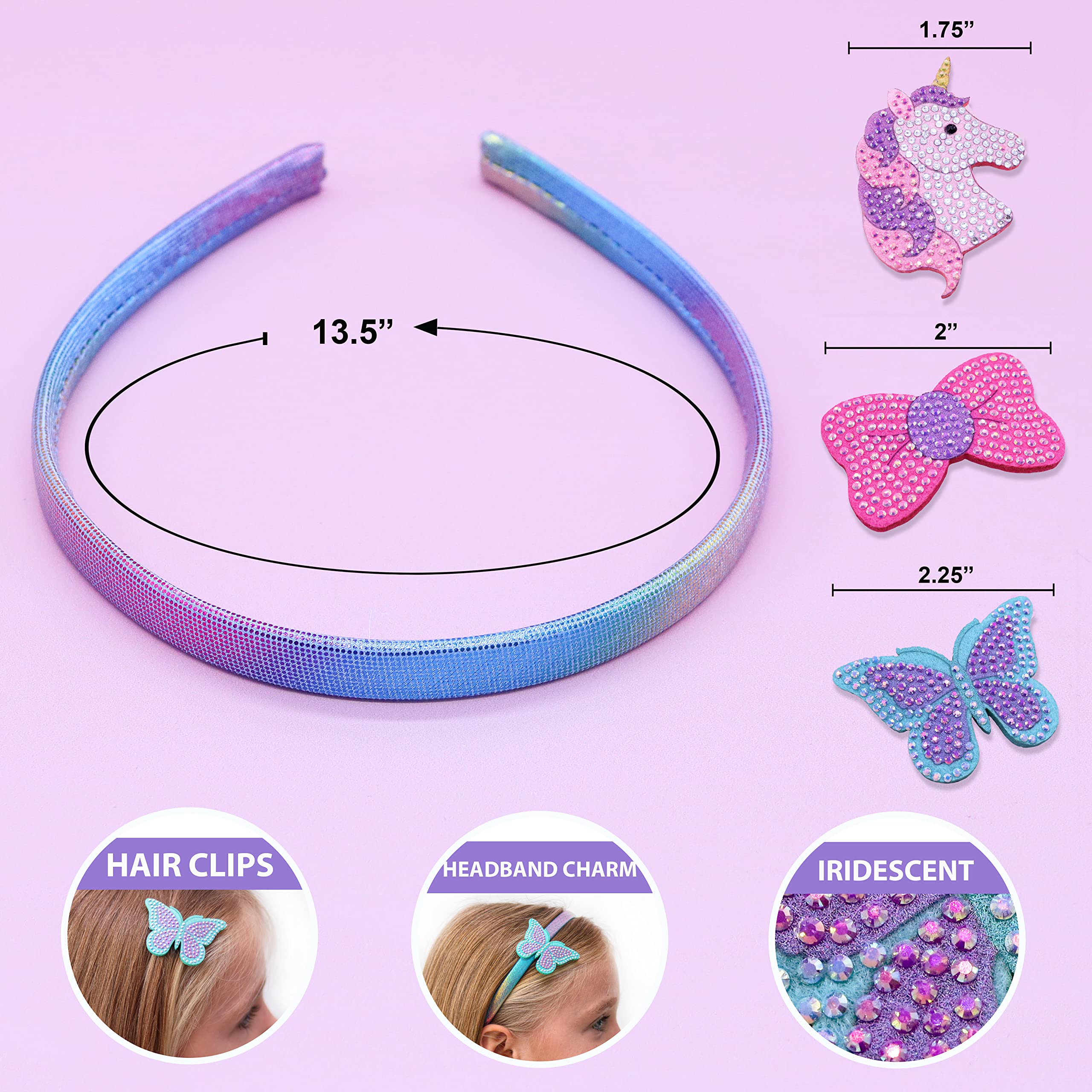 FROG SAC Girls Hair Bands with Interchangeable Clips - Thin Headband Accessories for Kids (Unicorn, Butterfly, Bow) - Perfect for School, Parties & Everyday Wear