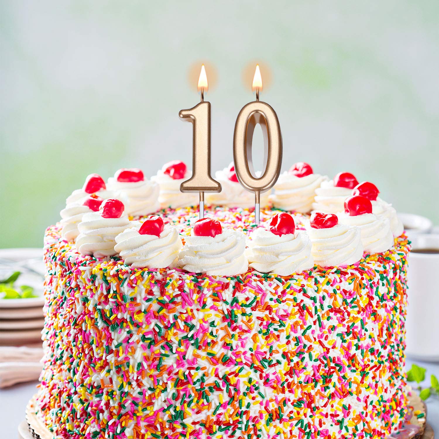 10th Birthday Cake Candles - Number 10 Cake Topper Decorations for Birthday, Wedding, Anniversary Celebrations - 3.54 Inch Champagne Gold Candles - Perfect for Kids Birthday Parties, Milestone Celebrations & Special Occasions