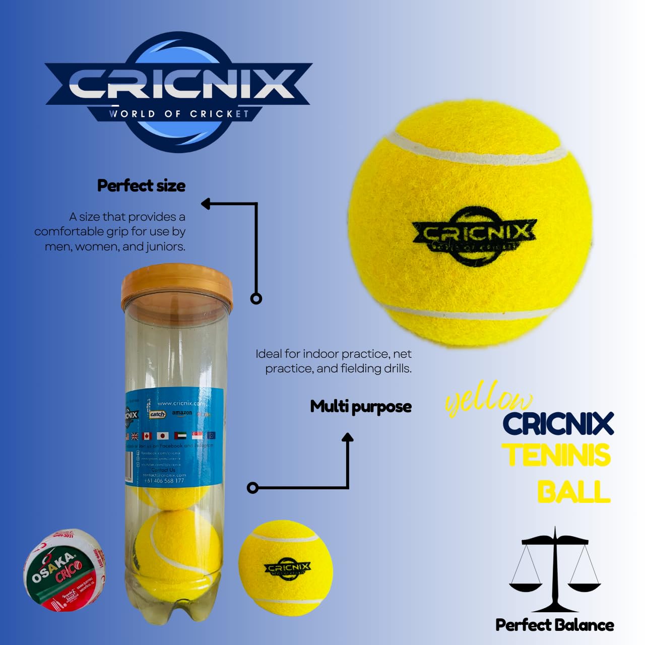 Premium Cricket Tennis Balls with Bowling Tape - 3 Pack (70g Each) | Durable Yellow Tennis Balls for Cricket Practice, Dog Toys & Sports Training | Ideal for Backyard Games, Pet Play & Athletic Drills