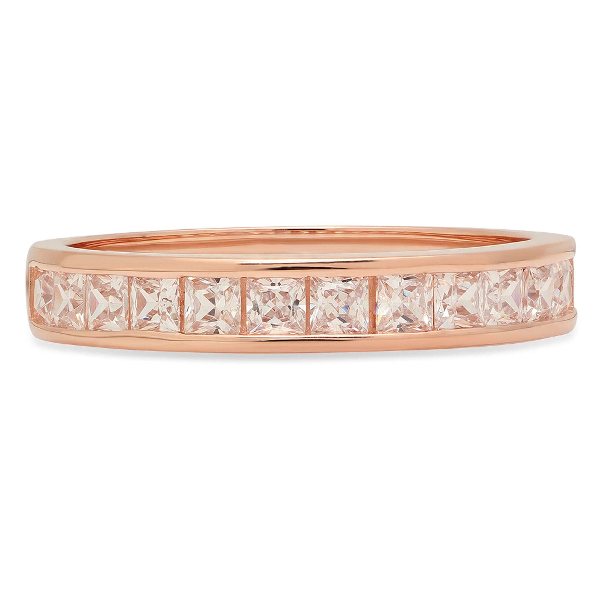 0.84 Carat Princess Cut Genuine Lab-Grown Diamond Ring - SI1-SI2 Clarity, J-K Color, 14K Rose Gold Stackable Wedding Band for Engagement, Promise & Anniversary - Elegant Art Deco Design for Everyday Wear & Special Occasions