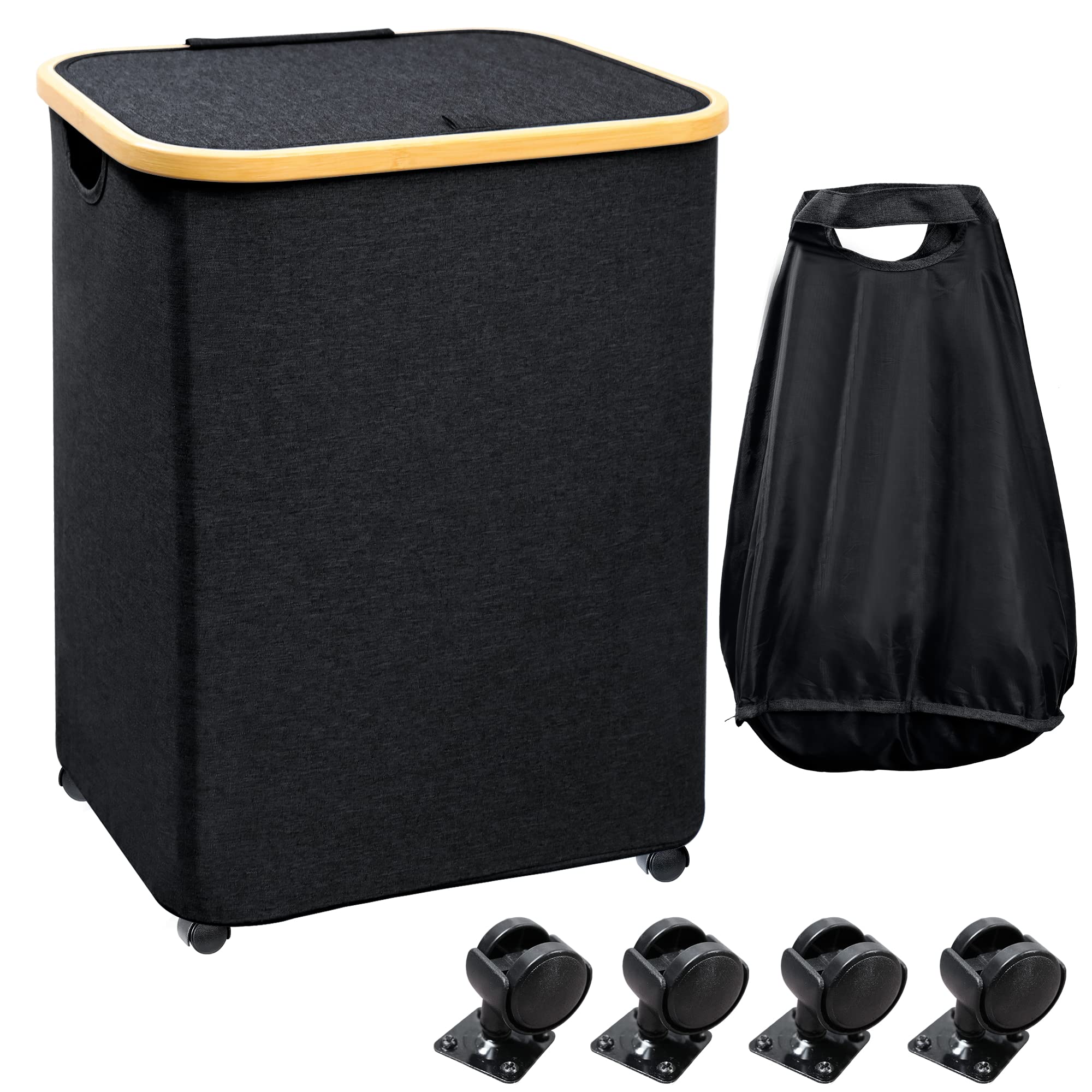 Guofa 73L Rolling Laundry Basket with Wheels & Lid - Large Collapsible Laundry Hamper with Removable Bag for Clothes, Toys Storage | Perfect for Bedroom, Laundry Room & Home Organization