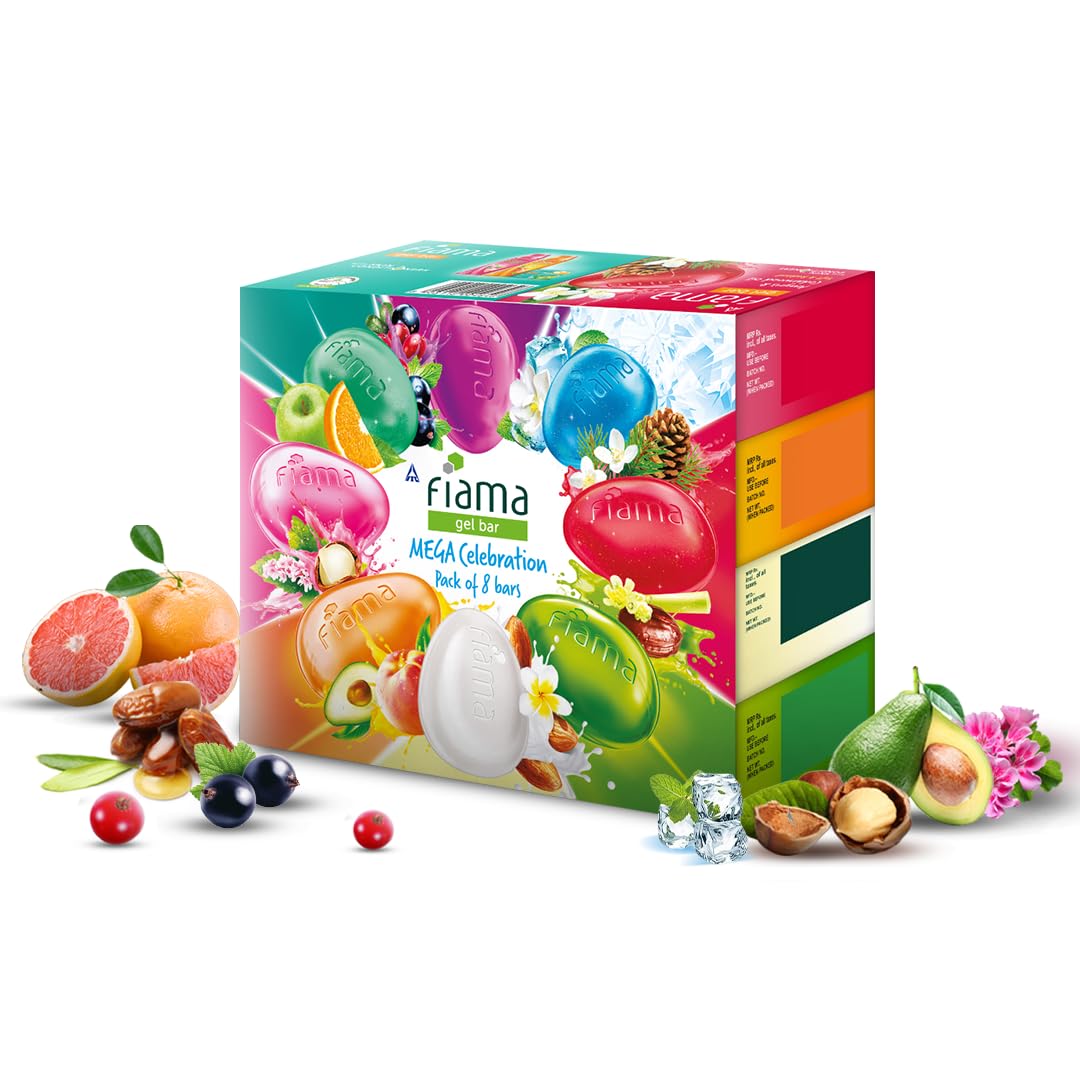Fiama Gel Bathing Bar Mega Celebration Pack - 8 Unique Moisturizing Gel Soap Bars with Skin Conditioners for Soft & Hydrated Skin, 125g Each (Pack of 8) | Perfect for Daily Shower, Spa Day, Gifts & Travel