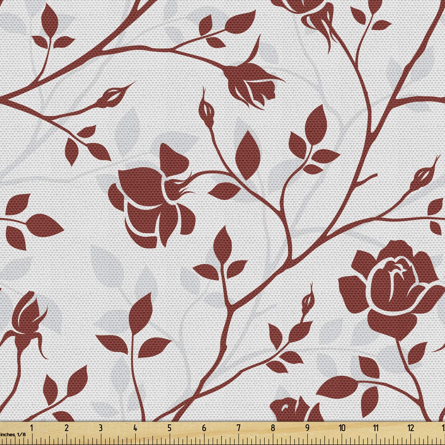 Ambesonne Floral Fabric by The Yard - Monochrome Rose Leaf Branch Print Upholstery Fabric for Sofa, Curtains & Home Decor (10 Yards, Ruby Beige White) | Perfect for DIY Projects, Vintage Home Decor & Crafting