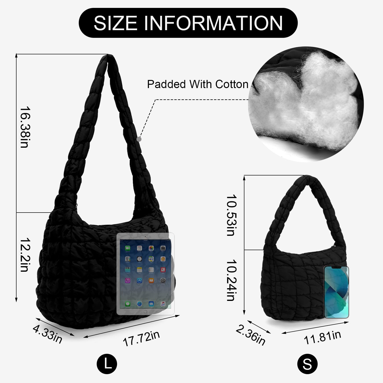 DKIIL NOIYB Quilted Tote Bag for Women - Lightweight Puffy Shoulder Bag with Lattice Pattern, 18 Inch Large Capacity Cotton Padding (45cm) - Perfect for Work, Travel, Shopping & Daily Use