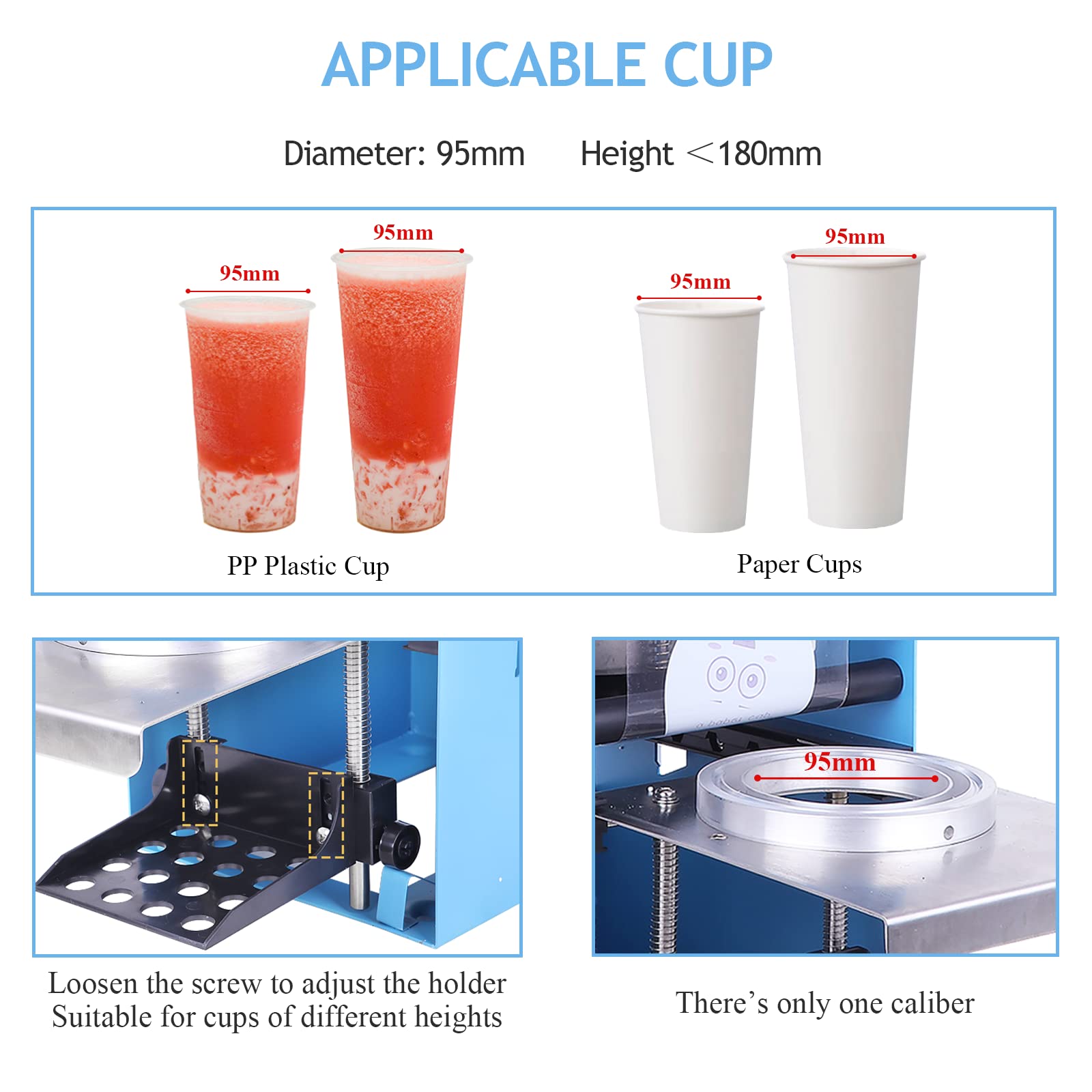 JIAWANSHUN Manual Cup Sealing Machine 300-500 Cups/Hour - Electric Cup Sealer for 180mm Tall & 95mm Diameter Cups - 110V - Perfect for Bubble Tea, Coffee, and Smoothie Shops