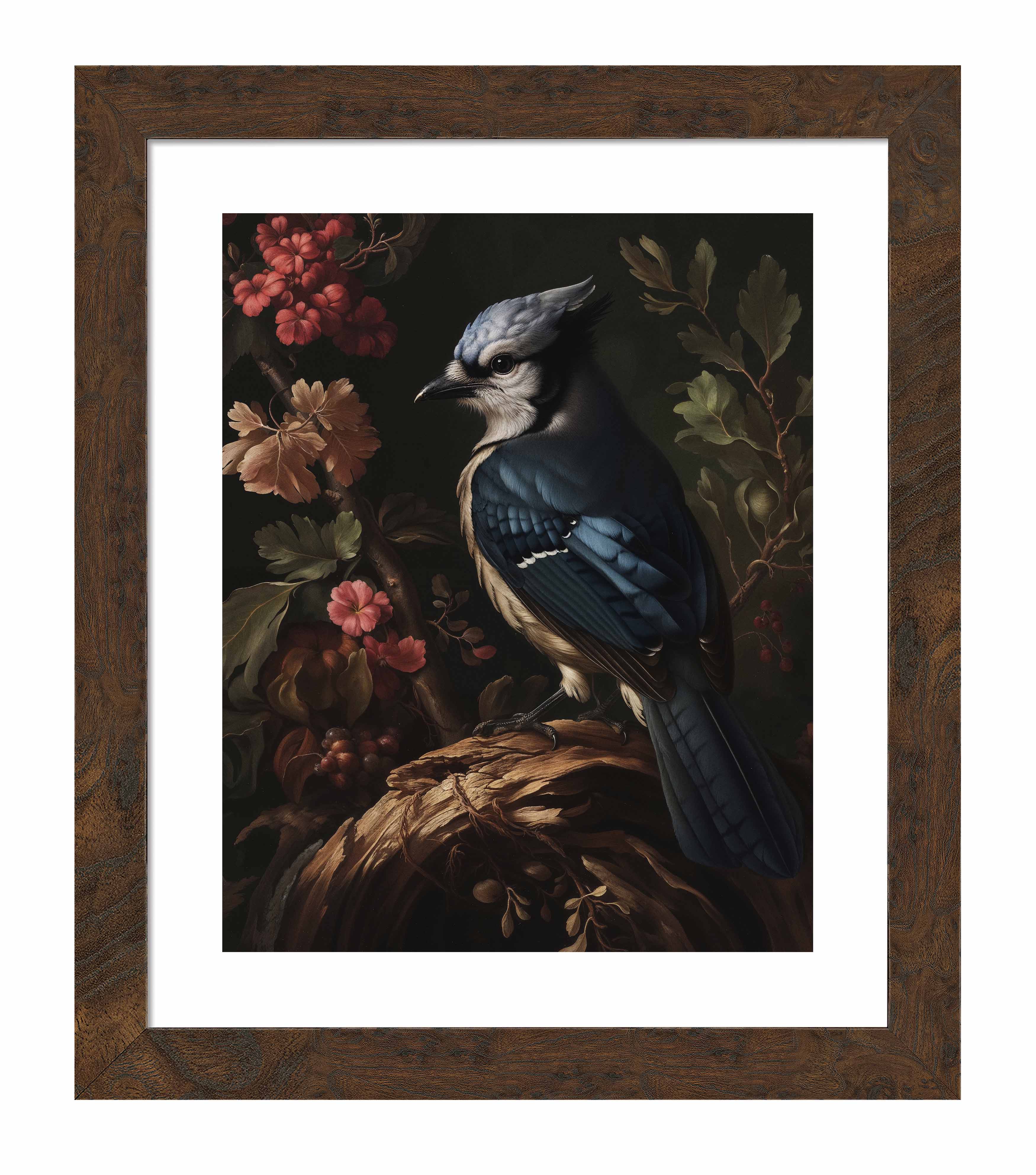 Blue Jay Amongst Flora - Elegant Nature Art Print for Home & Office Decor - Perfect for Living Room, Bedroom, or Gift