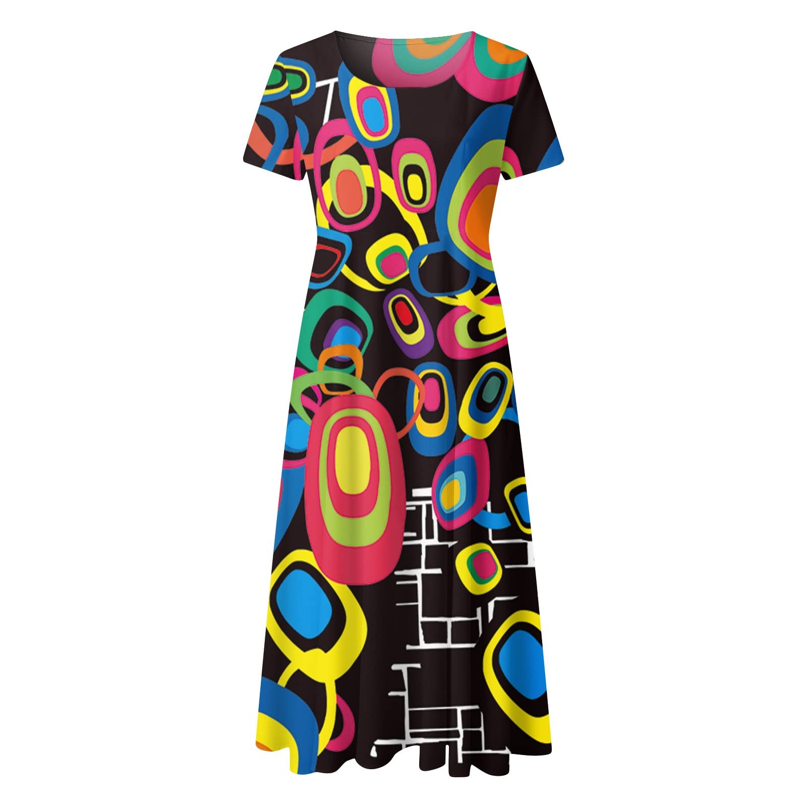 BIBOKAOKE Women's Summer Floral Print Short Sleeve Boho Dress - Loose Fit Crew Neck Casual Maxi Dress in Pink | Perfect for Beach, Vacation & Everyday Wear