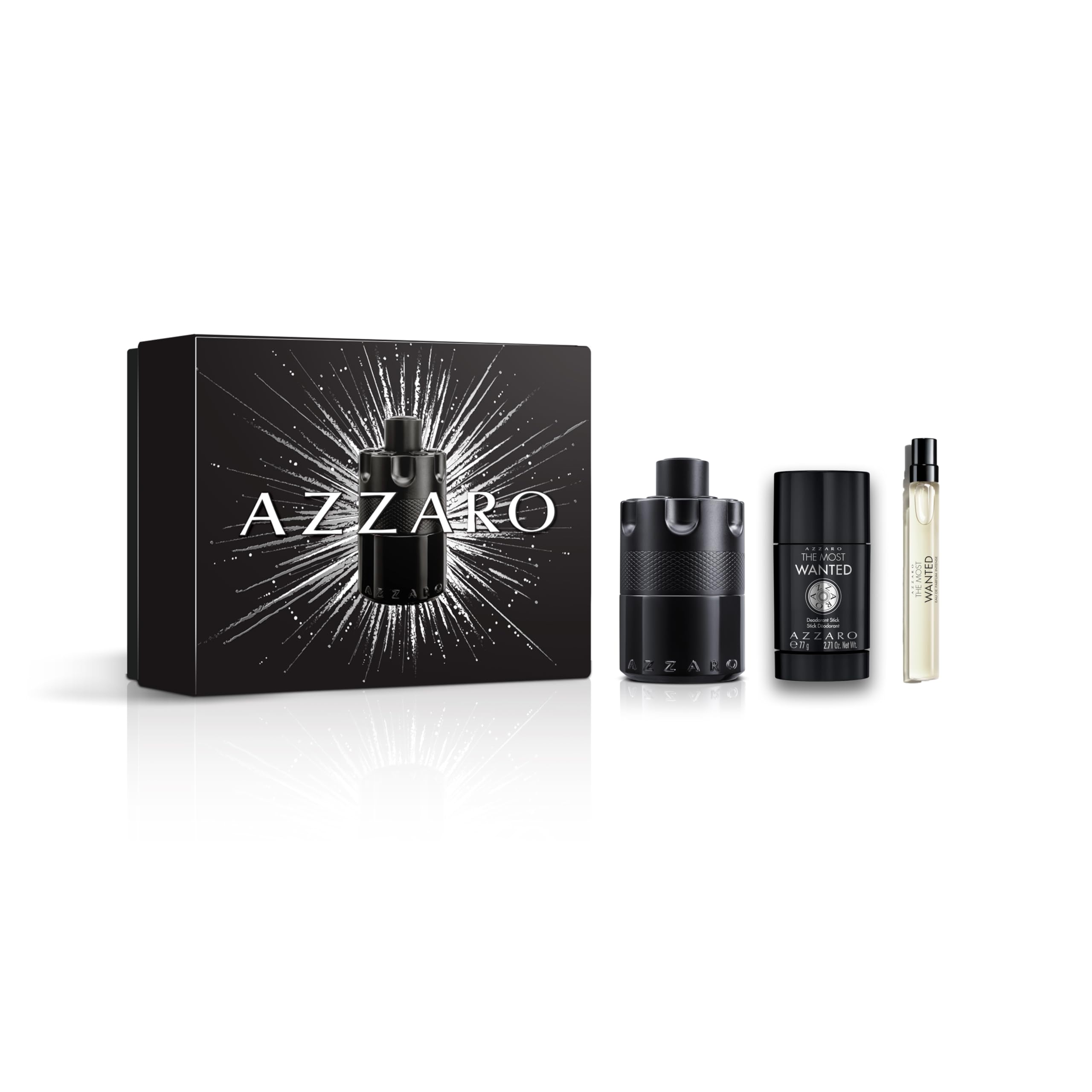 Azzaro The Most Wanted Eau de Parfum Intense for Men - 3-Piece Cologne Gift Set (100ml Full Size + 10ml Travel Spray + 77g Deodorant Stick) - Seductive Fragrance for Date Night, Special Occasions & Gifts