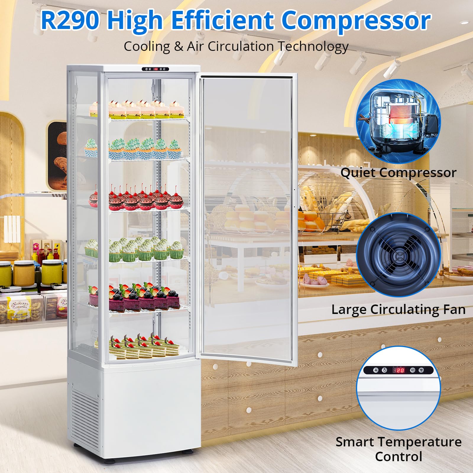 GARVEE 308L/10.9 Cu.FT Commercial Refrigerator Display Case - Single Door Pastry Fridge with LED Lighting for Bakery, Cafe, Restaurant, Home, Store, Gym & Bar Use - Energy Efficient Glass Door Merchandiser for Food & Drink Display