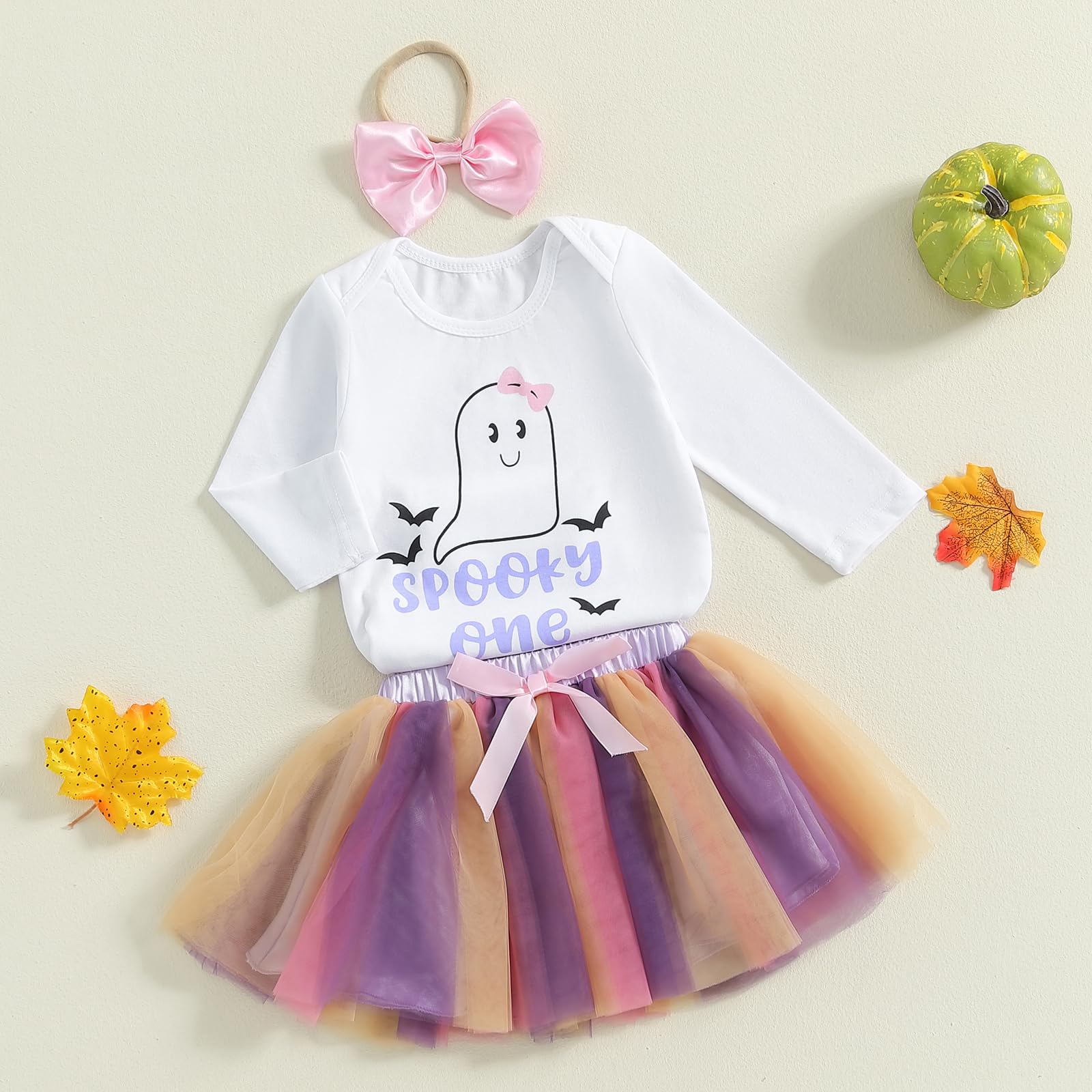 Adorable Baby Girl Halloween Costume - Long Sleeve Pumpkin Ghost Print Romper with Tutu Skirt | Cute Infant Halloween Outfit for Parties & Photo Shoots