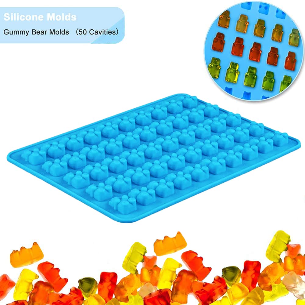 JEWOSTER 4-Piece Gummy Bear Silicone Molds Set - Non-Stick Chocolate & Candy Molds with 2 Droppers - Food Grade BPA-Free for DIY Gummies, Chocolates, Candies - Perfect for Birthday Parties, Baking, and Holiday Treats