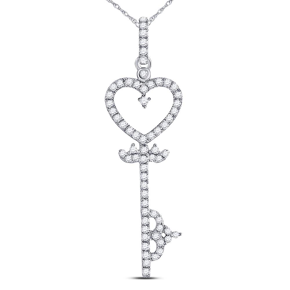 10K White Gold Women's Round Diamond Key Heart Pendant Necklace - 1/5 CTTW - Perfect for Valentine's Day Gifts, Anniversary Presents & Everyday Elegance