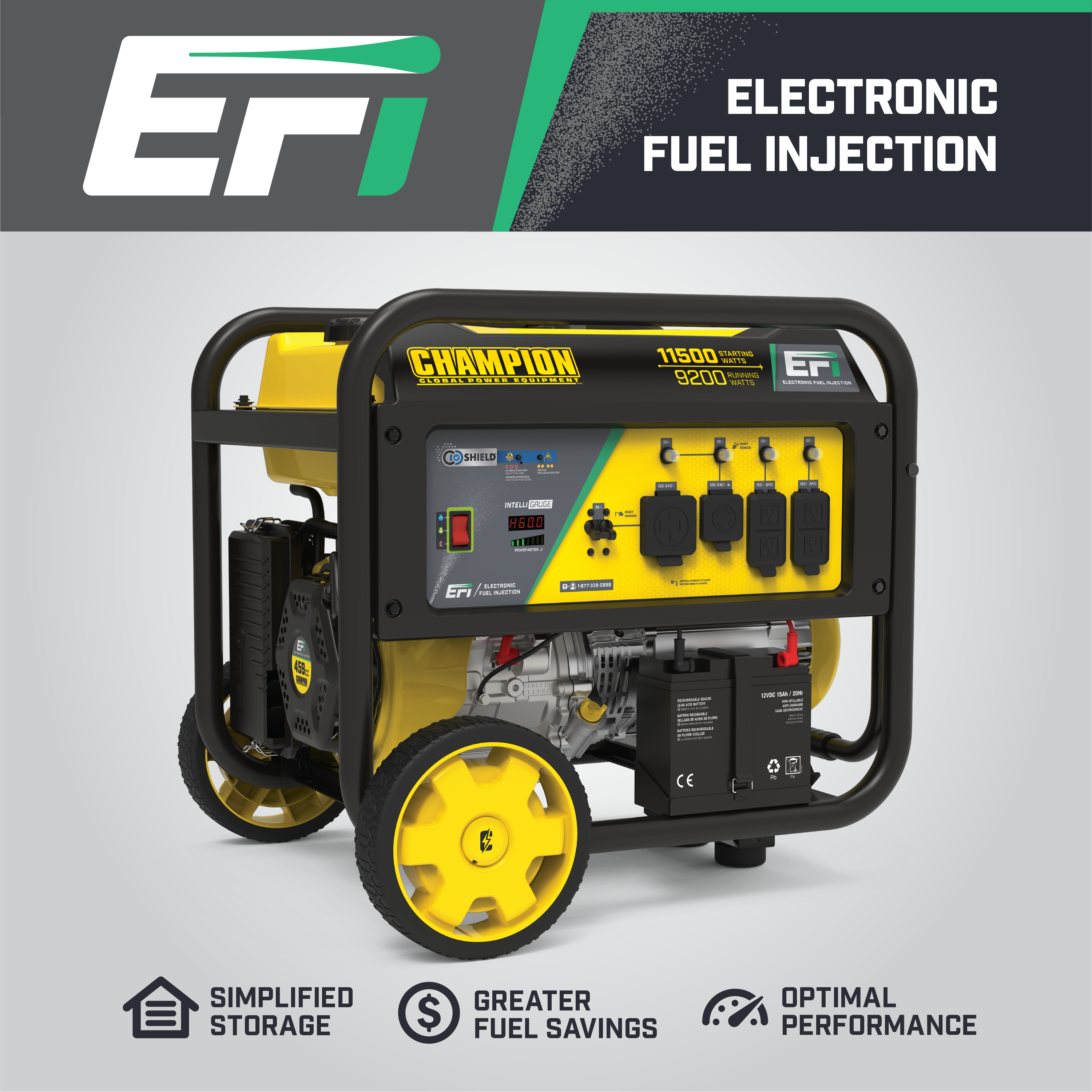 Champion 100485 9200W/11500W Electric Start CO Sense EFI Gas Generator - Portable Power for Home Backup, Camping & Outdoor Activities