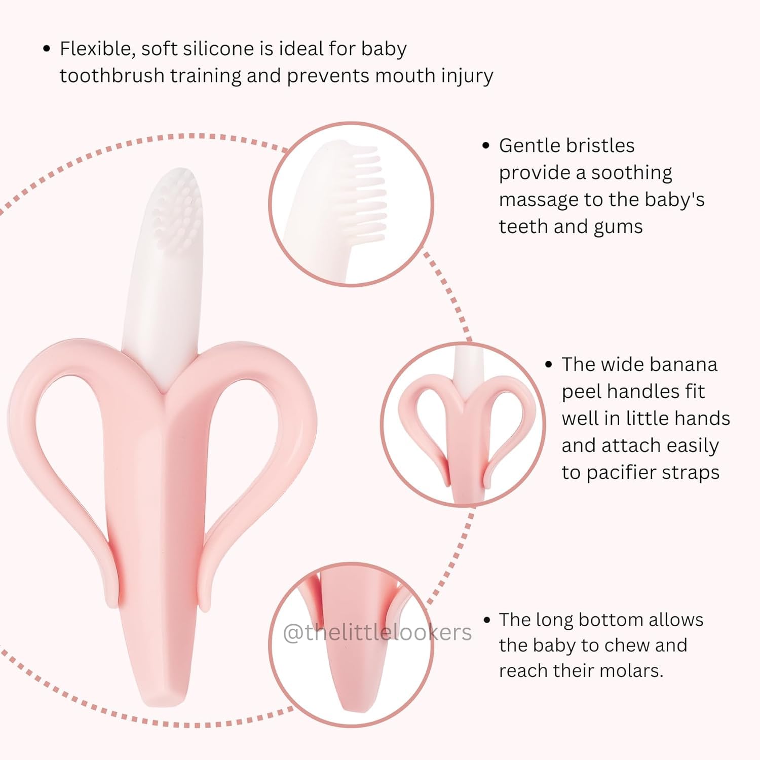 Kritiu Banana Shape Brush & Fruits Teether for Babies - Soft Silicone Teething Toy | BPA-Free, Easy to Clean, Safe & Non-Toxic (Pink & Watermelon Red) | Perfect for Soothing Sore Gums & Promoting Oral Development