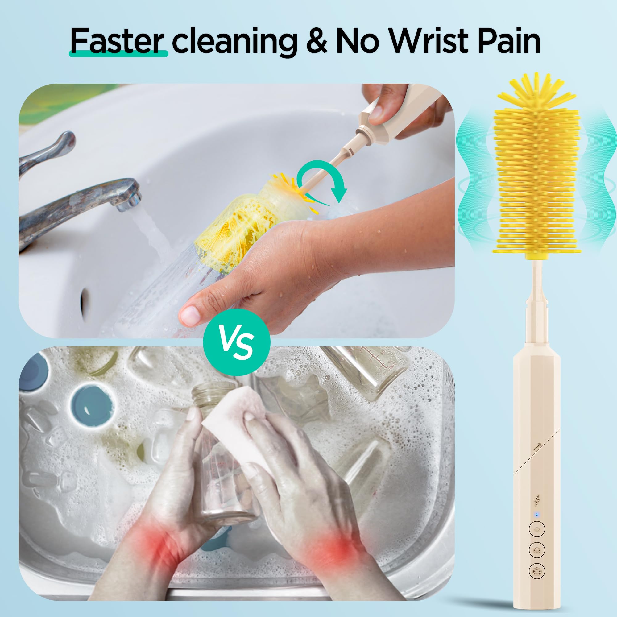 Electric Bottle Brush Cleaner - 6-in-1 Rechargeable Folding Brush Set with Silicone Brush, Nipple Brush, Straw Brush, Drying Rack & Storage Box | Baby Bottle Cleaning Kit for Travel, Home & Nursery Use