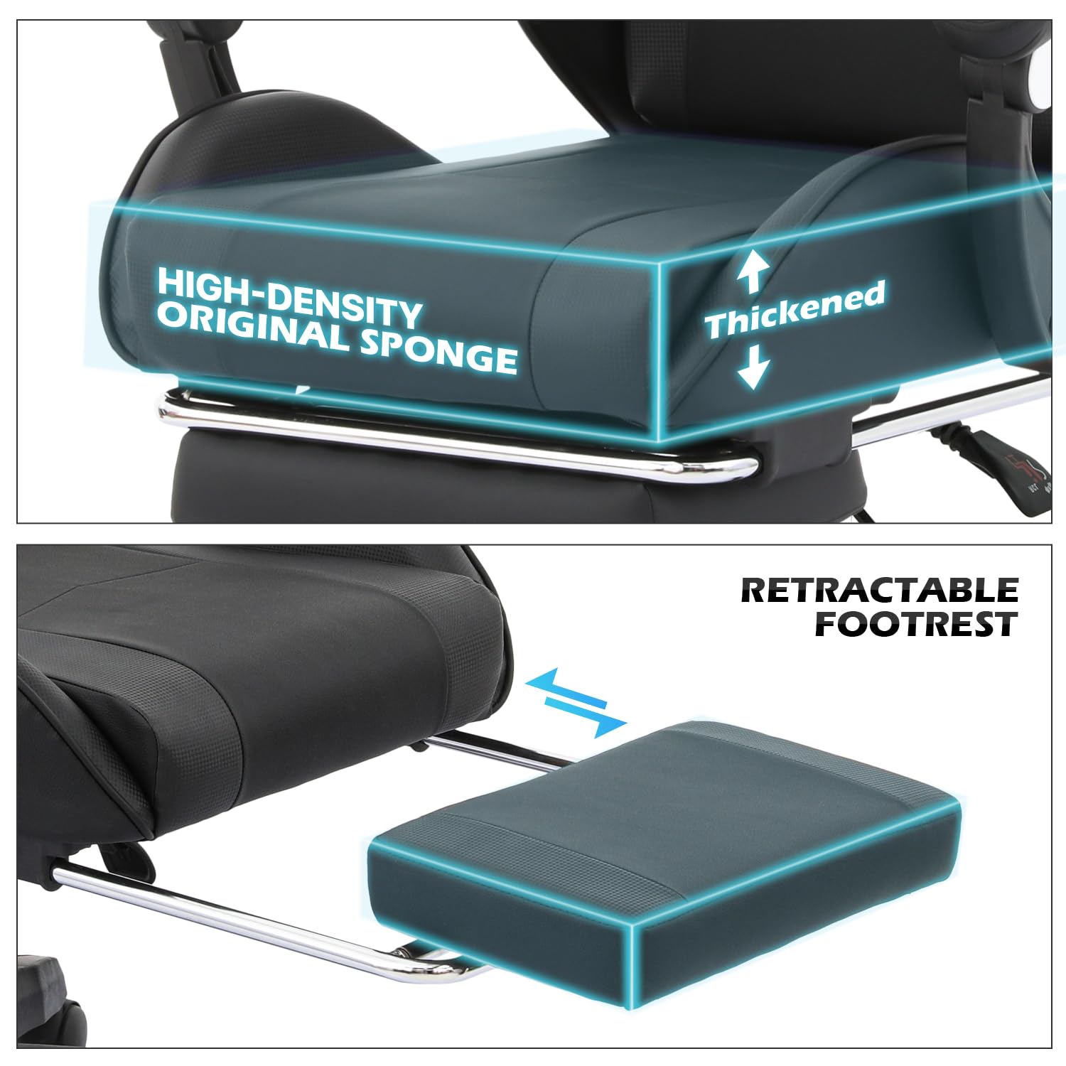 Premium Ergonomic Gaming Chair with Adjustable Height, Footrest & Lumbar Support - Carbon Fiber Leather High Back Racing Chair for Adults & Teens - Perfect for Office Work, PC Gaming & Home Entertainment (Black)