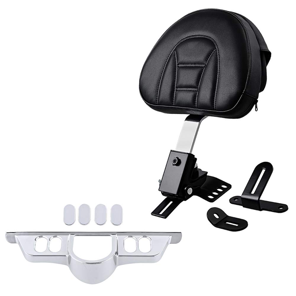 Harley Touring Electra Street Glide Detachable Adjustable PU Leather Driver Backrest with Pocket & Chrome Switch Dash Trim Cover - Comfortable Motorcycle Seat Support for Long Rides & Road Trips