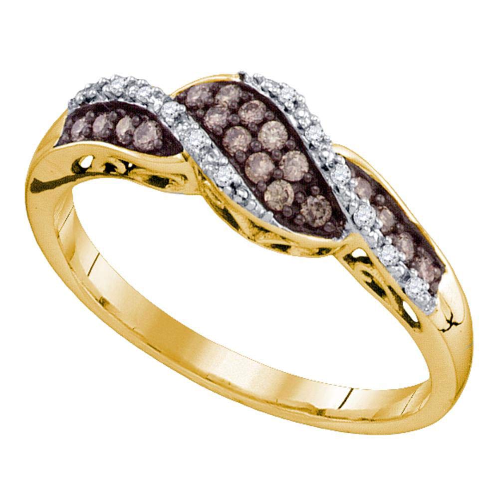 10K Yellow Gold Women's Round Brown Diamond Band Ring - 1/5 ctw Dazzlingrock Collection | Elegant Wedding, Anniversary & Everyday Jewelry Gift