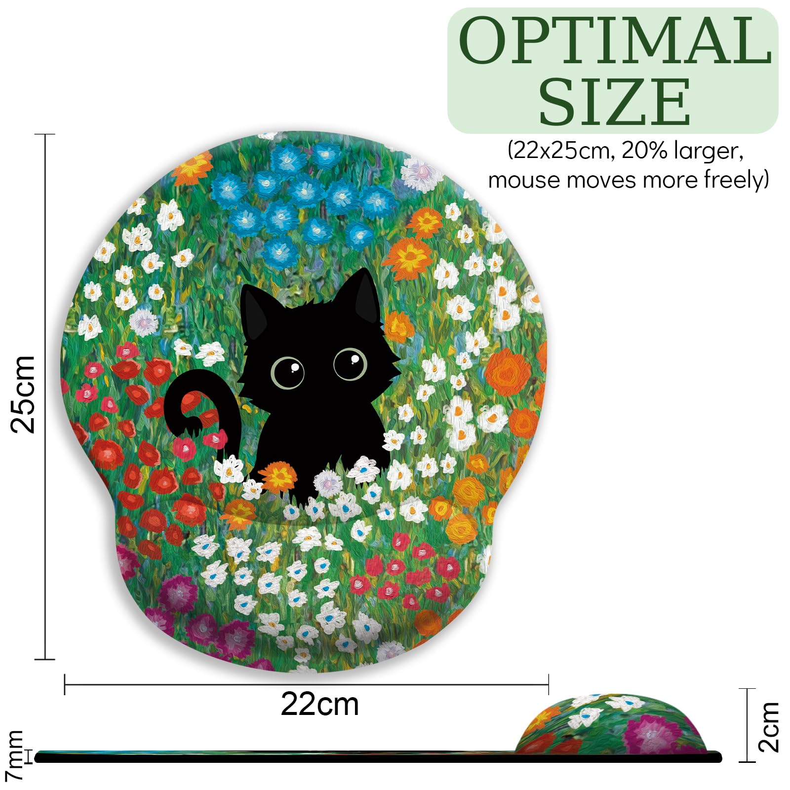 Black Cat Ergonomic Mouse Pad with Wrist Rest - Non-Slip Gaming Mouse Pad with Pain Relief PU Base - Cute Office Desk Accessories for Work & Gaming - Perfect for Computer Desks, Home Office & Gaming Setups