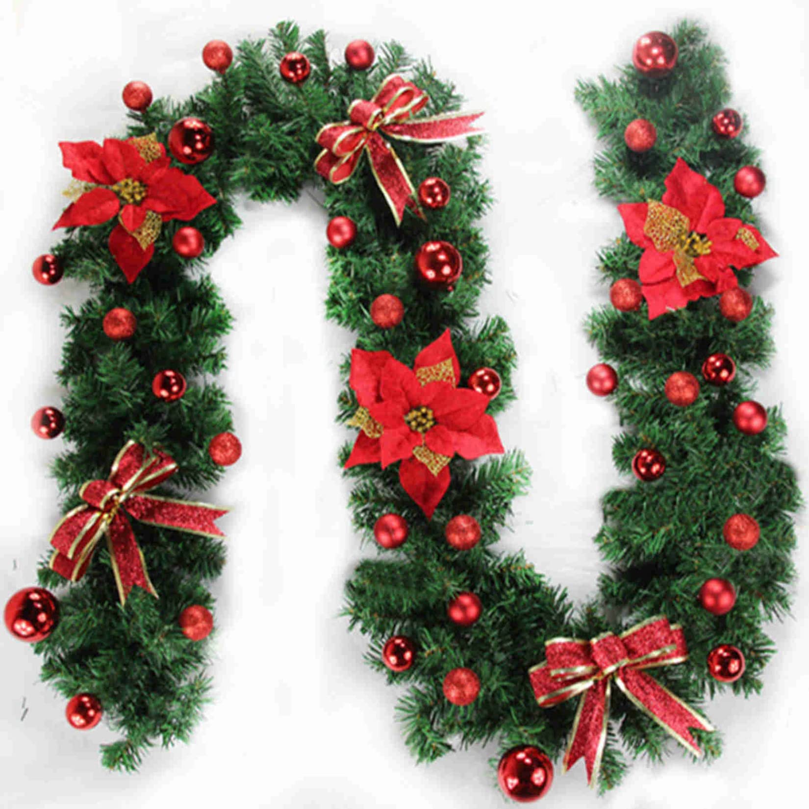 JS-FUN 8.8ft Christmas Rattan Artificial Flower Vine - Red Faux Plants for Indoor Outdoor Garden, Gate & Home Decor - Luxurious Encrypted Cane Horn Rattan (No Lights) - Perfect for Holiday Decorations, Wedding Backdrops & Seasonal Party Arrangements