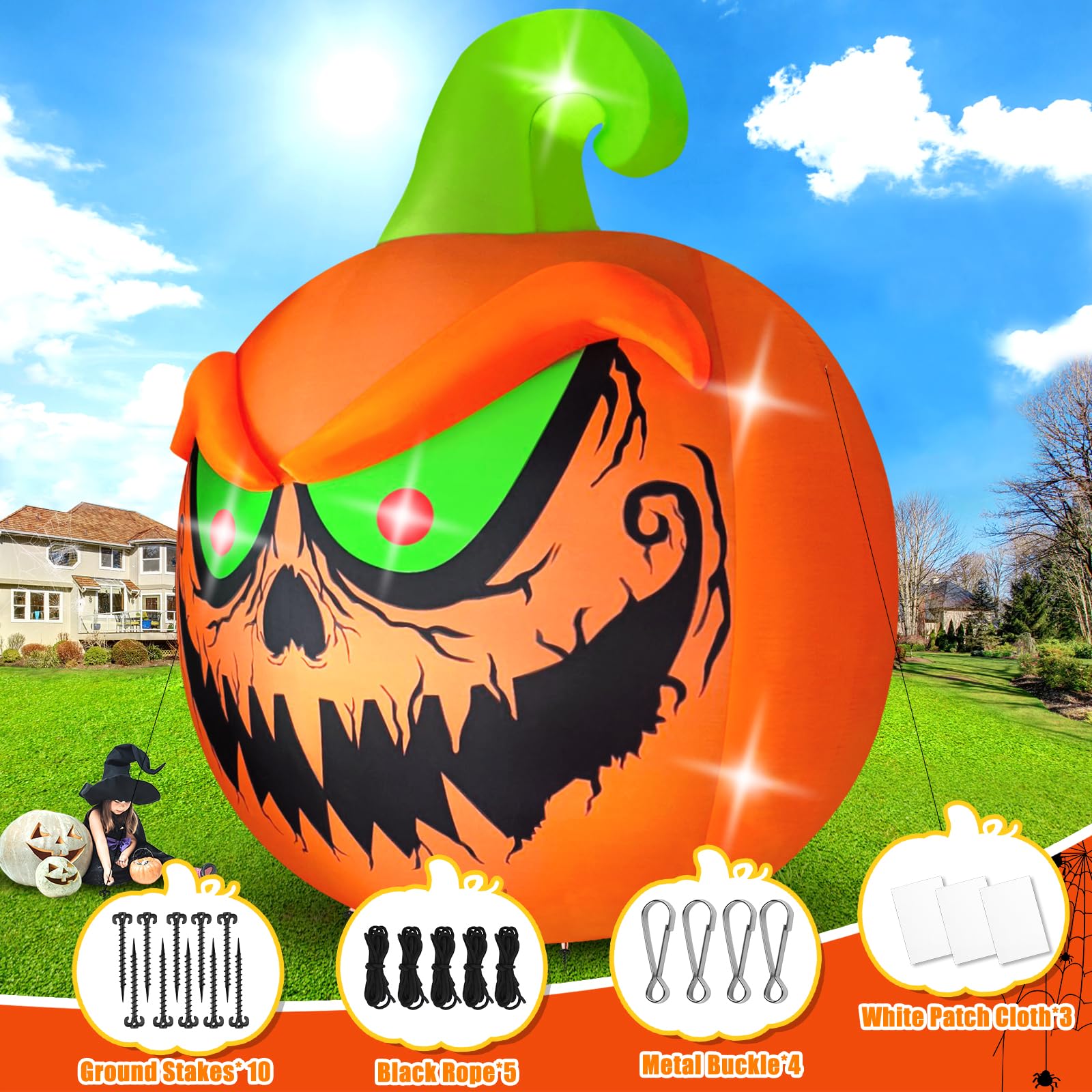 Kalolary 15 FT Giant Halloween Inflatable Pumpkin with Built-in LEDs - Outdoor Indoor Decor for Yard, Garden, Lawn & Party | Spooky Halloween Decoration for Home, Haunted House & Halloween Festivals