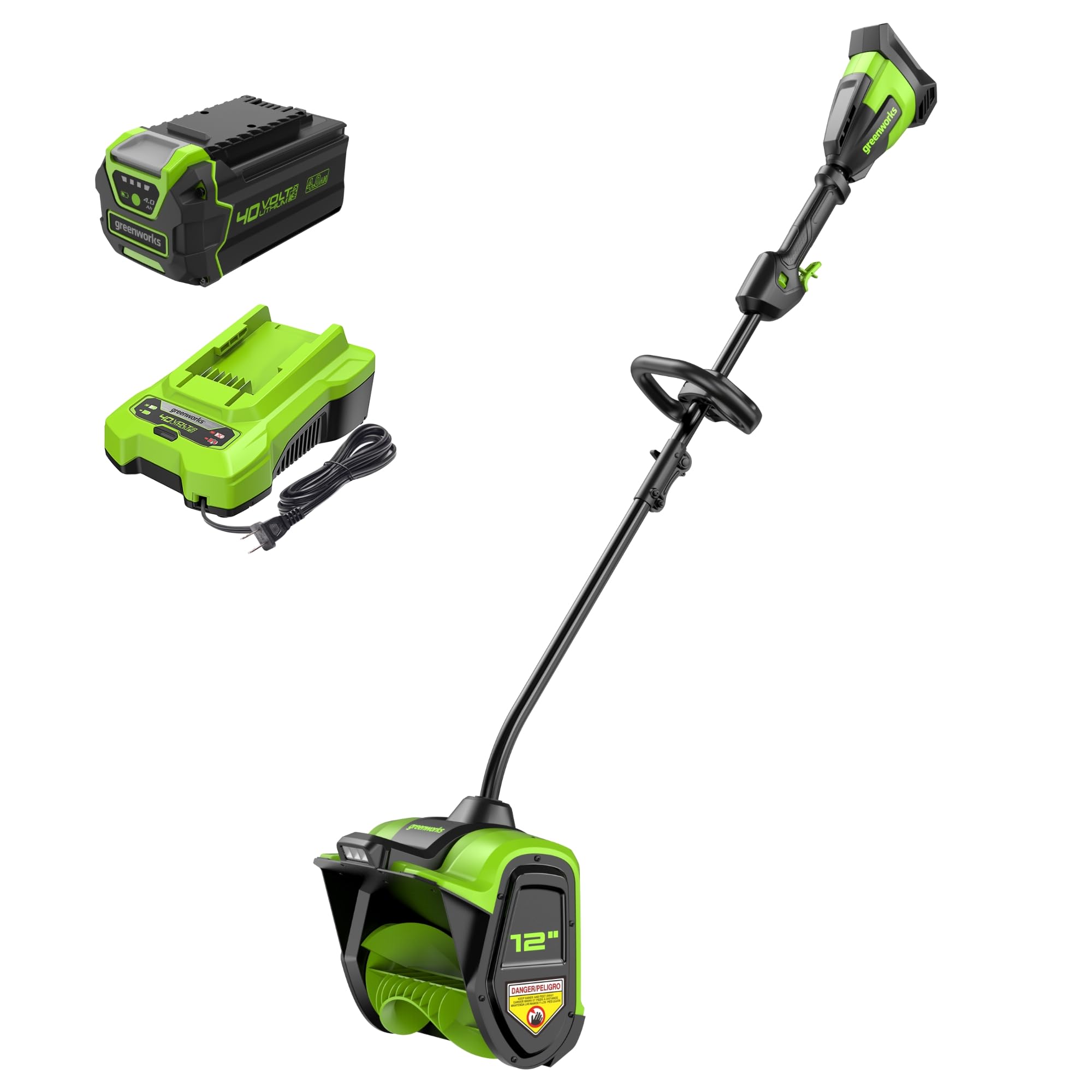 Greenworks 40V 12-Inch Brushless Cordless Snow Shovel with LED Light - Includes 4.0Ah Battery & Fast Charger - Perfect for Driveways, Sidewalks & Small Areas - Winter Snow Removal Tool