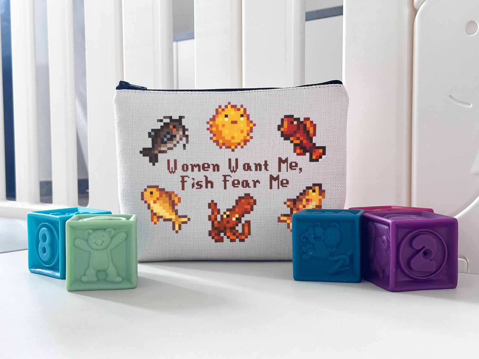 WCGXKO Valley Video Game Gift Bag for Women - Fish Fear Me Makeup Pouch for Gamer Gift Lovers - Perfect for Cosplay, Gaming Conventions & Travel Accessories