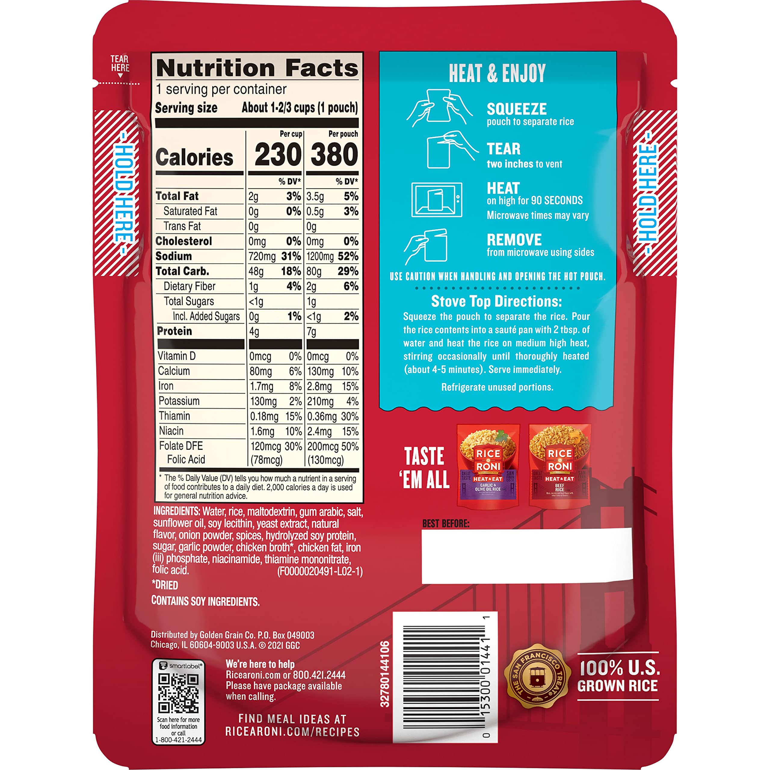 Rice a Roni Heat & Eat Microwaveable Rice - Quick Cook Chicken Flavored Rice (8.8oz Pouch) - Perfect for Office Lunches, Camping Meals & Emergency Food Supplies