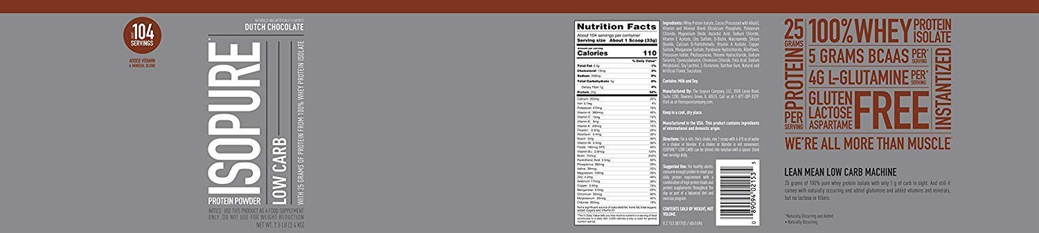 Isopure Low Carb Whey Protein Isolate Powder with Creatine - 500g Unflavored & Dutch Chocolate Options, Keto-Friendly, 100% Pure Protein (7.5 lbs) - Perfect for Post-Workout Recovery & Muscle Building
