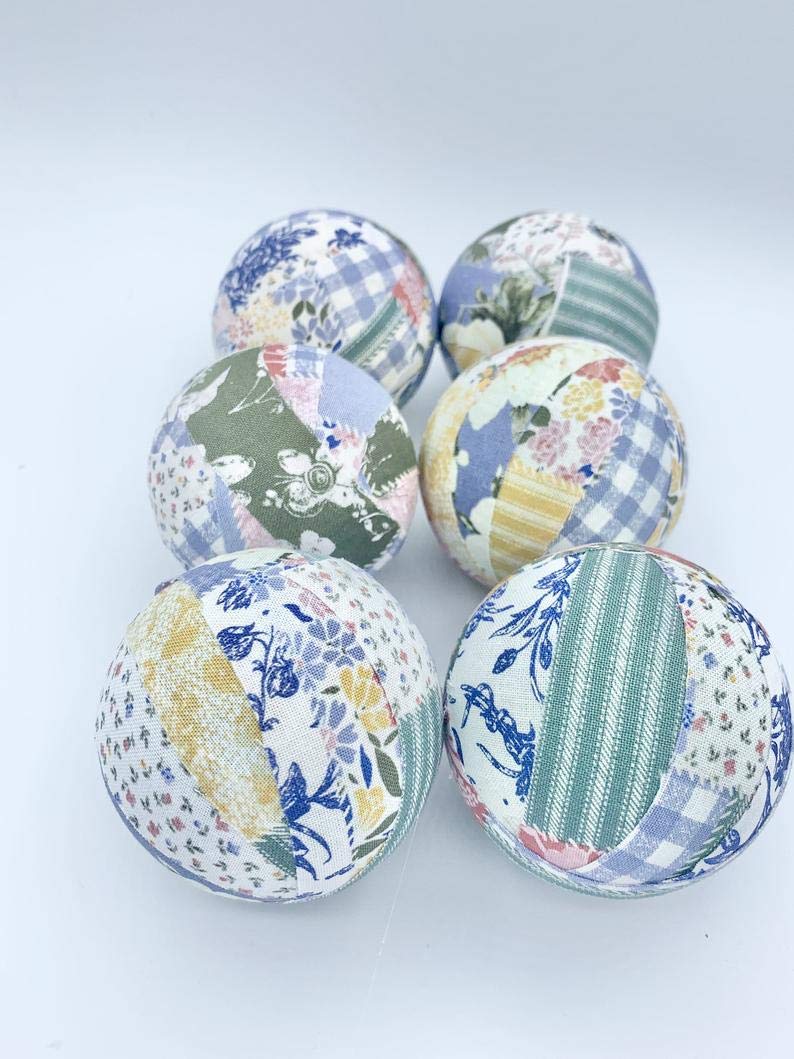 Antique Victorian Quilt Fabric Wrapped Balls - Elegant Bowl Filler Orbs Set for Home Decor, Wedding Centerpieces, and Mother's Day Gifts