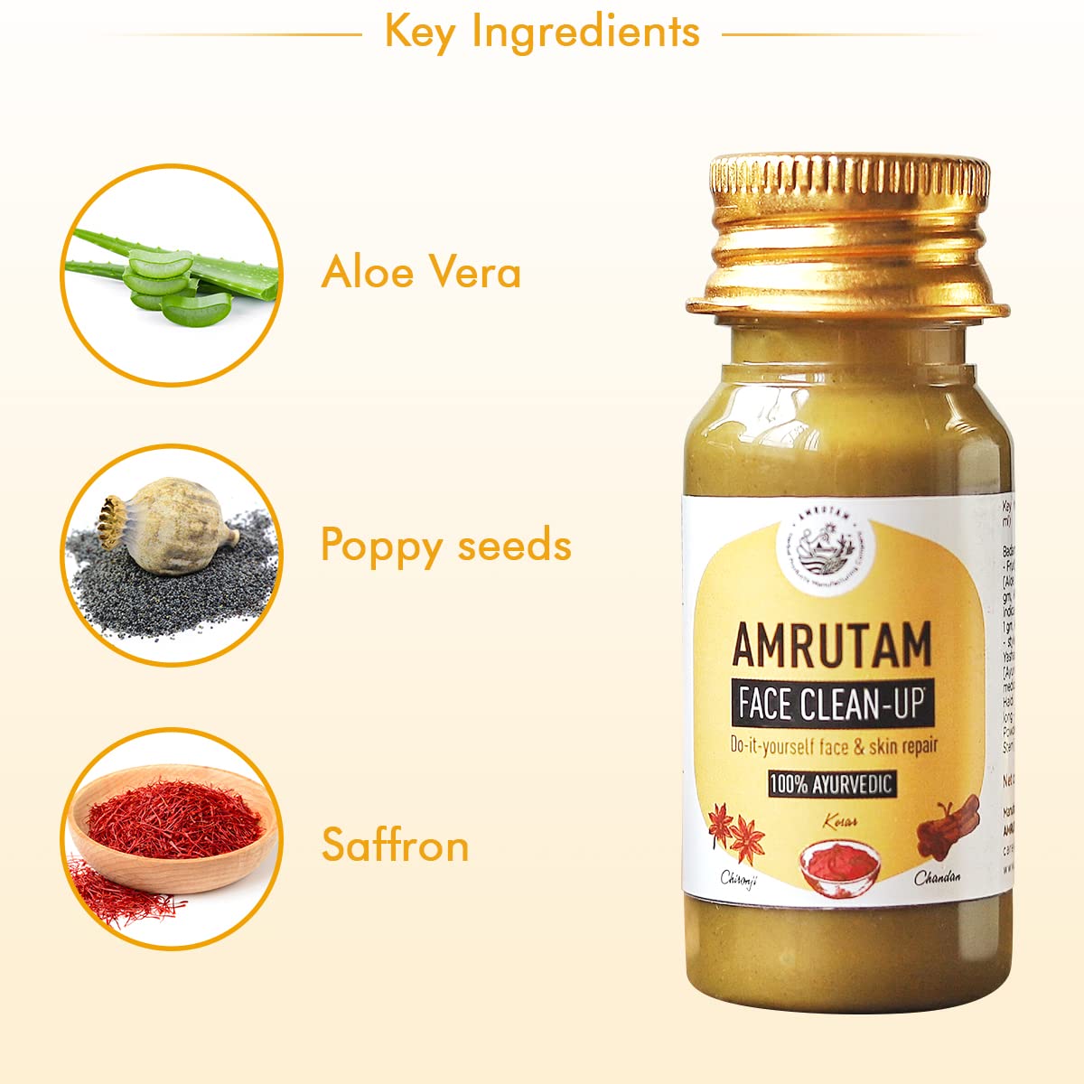 AMRUTAM Ayurvedic Face Cleanser - 100% Soap-Free Gentle Face Wash for Sensitive, Dry & Oily Skin - Enriched with Sandalwood, Saffron & Almond (30ml) | Perfect for Daily Skincare Routine & Travel-Friendly Size
