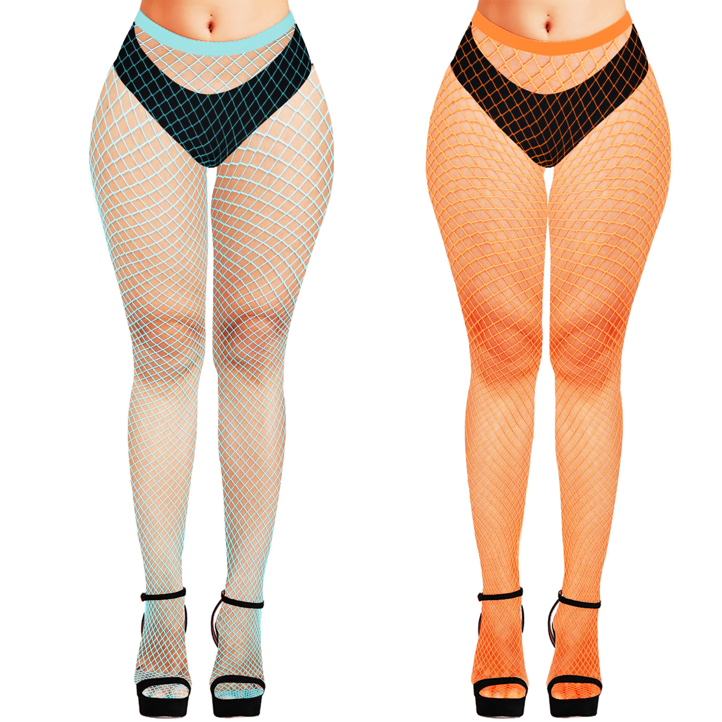 Violet Mist Women's Fishnet Tights - Colorful High Waist Pantyhose & Stockings 2 Pack, Medium Hole Design for Sexy Outfits & Cosplay Costumes